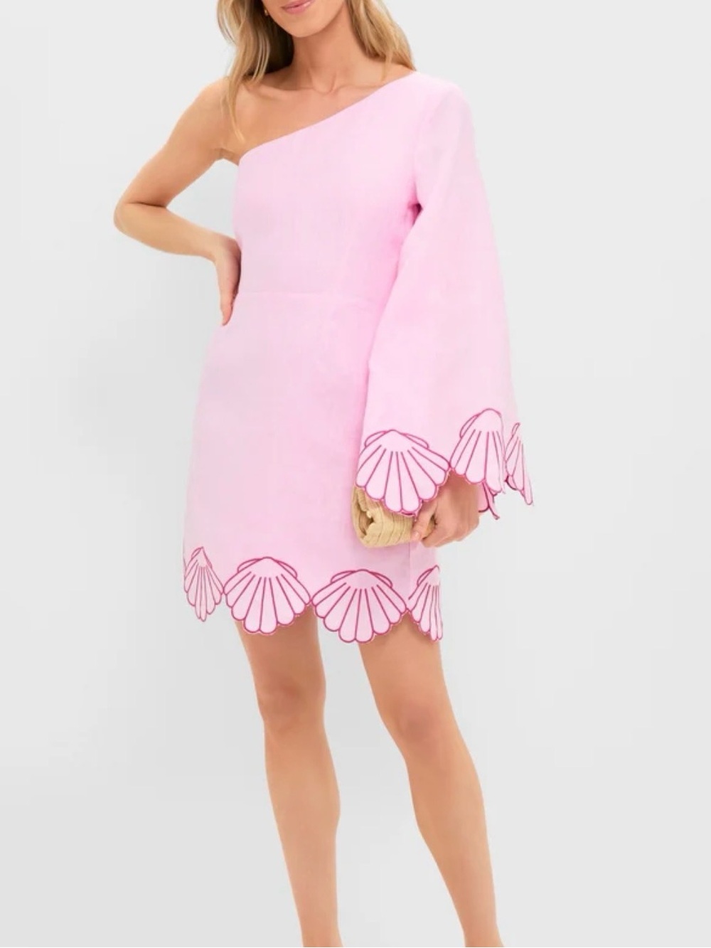 One-Shoulder Pink Mini Skirt with Scallop Trim - Picture 2 of 5